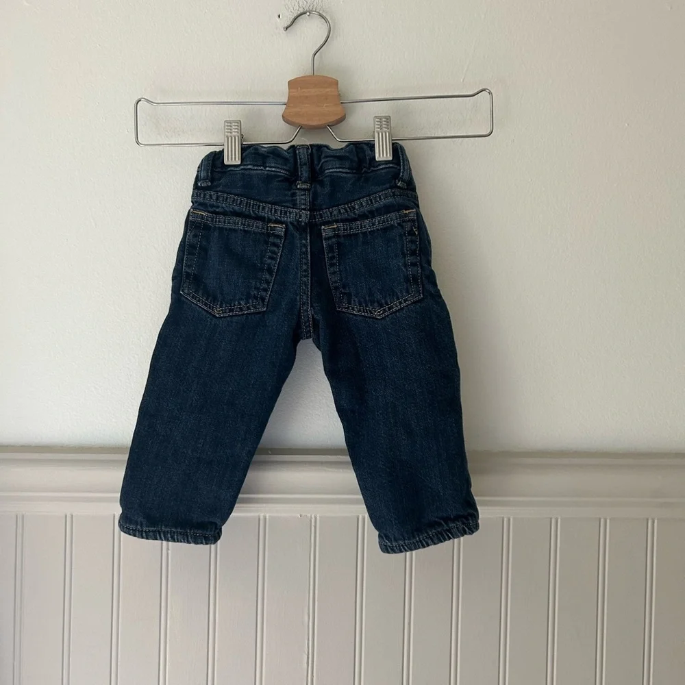 GAP 12-18 Months Baby Toddler Dark Blue Denim Straight Jeans Fleece Lined